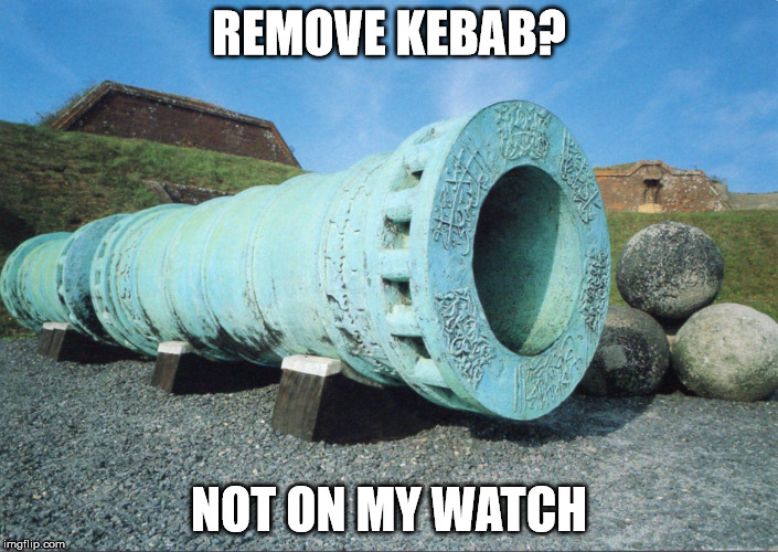 REMOVE KEBAB? NOT ON MY WATCH | image tagged in dardanelles gun | made w/ Imgflip meme maker