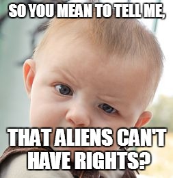 Unalienable Rights | SO YOU MEAN TO TELL ME, THAT ALIENS CAN'T HAVE RIGHTS? | image tagged in memes,skeptical baby,individual,rights | made w/ Imgflip meme maker