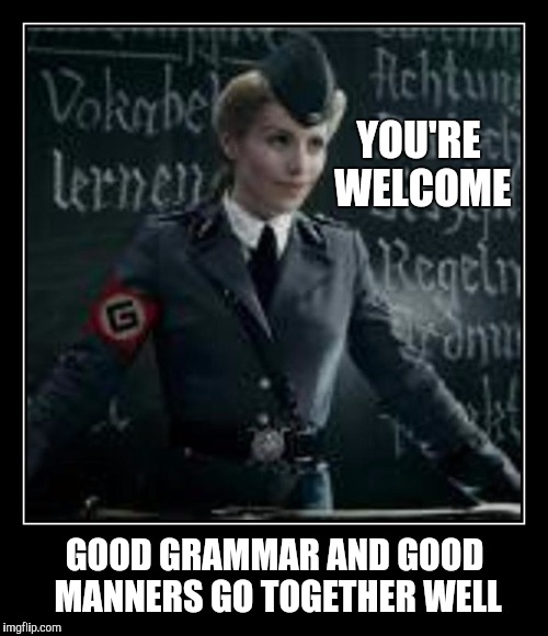 YOU'RE WELCOME GOOD GRAMMAR AND GOOD MANNERS GO TOGETHER WELL | made w/ Imgflip meme maker