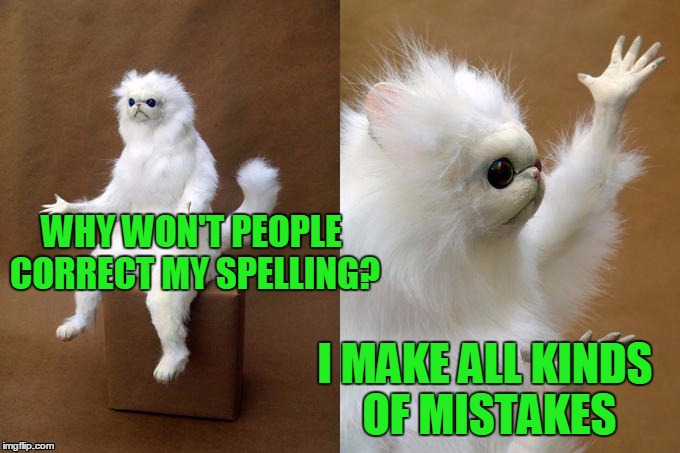 WHY WON'T PEOPLE CORRECT MY SPELLING? I MAKE ALL KINDS OF MISTAKES | made w/ Imgflip meme maker