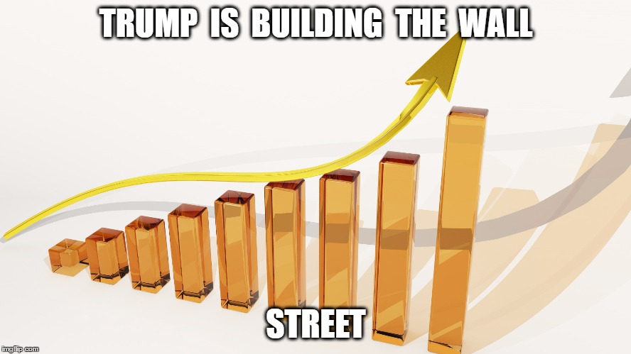 Trump's Wall Street | TRUMP  IS  BUILDING  THE  WALL; STREET | image tagged in trump | made w/ Imgflip meme maker