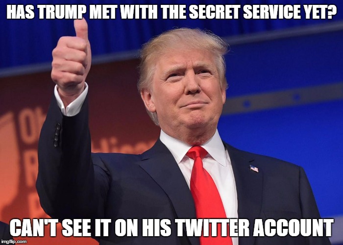 donald trump | HAS TRUMP MET WITH THE SECRET SERVICE YET? CAN'T SEE IT ON HIS TWITTER ACCOUNT | image tagged in donald trump | made w/ Imgflip meme maker