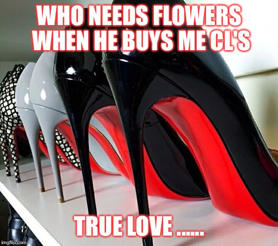Shoes |  WHO NEEDS FLOWERS WHEN HE BUYS ME CL'S; TRUE LOVE ...... | image tagged in shoes,usa,louboutin,pumps,boyfriend,loves | made w/ Imgflip meme maker