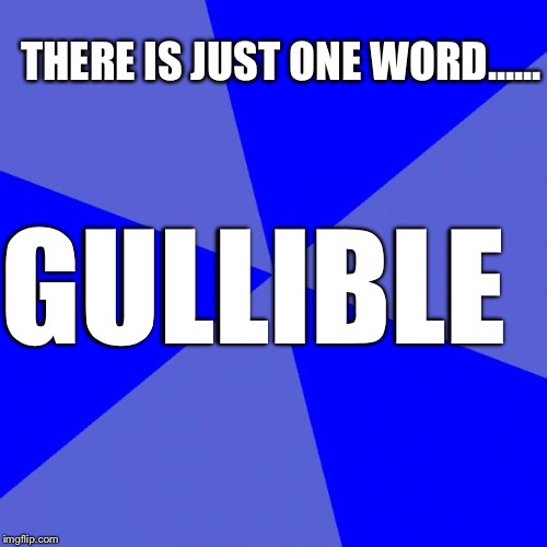 Blank Blue Background Meme | THERE IS JUST ONE WORD...... GULLIBLE | image tagged in memes,blank blue background | made w/ Imgflip meme maker