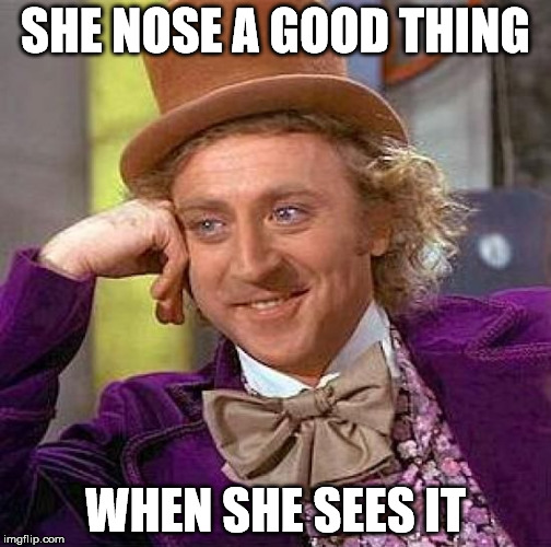 Creepy Condescending Wonka Meme | SHE NOSE A GOOD THING WHEN SHE SEES IT | image tagged in memes,creepy condescending wonka | made w/ Imgflip meme maker