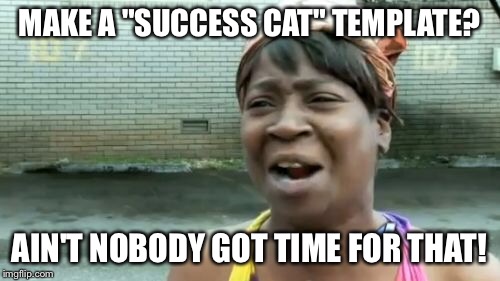 Kitty goes meow | MAKE A "SUCCESS CAT" TEMPLATE? AIN'T NOBODY GOT TIME FOR THAT! | image tagged in memes,aint nobody got time for that,cats | made w/ Imgflip meme maker