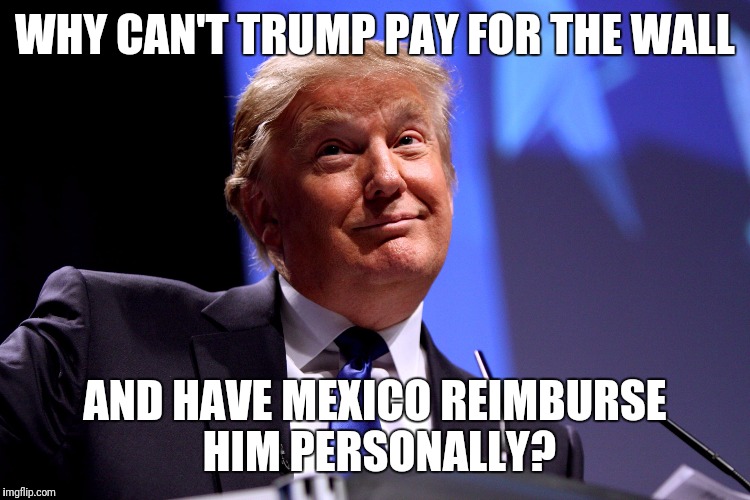 Donald Trump No2 | WHY CAN'T TRUMP PAY FOR THE WALL; AND HAVE MEXICO REIMBURSE HIM PERSONALLY? | image tagged in donald trump no2 | made w/ Imgflip meme maker