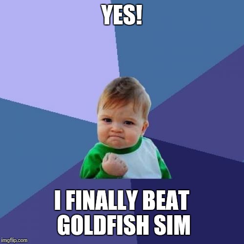Success Kid Meme | YES! I FINALLY BEAT GOLDFISH SIM | image tagged in memes,success kid | made w/ Imgflip meme maker