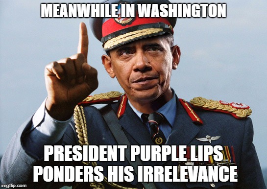 Bye... don't let the door hit you. | MEANWHILE IN WASHINGTON PRESIDENT PURPLE LIPS PONDERS HIS IRRELEVANCE | image tagged in obama,memes | made w/ Imgflip meme maker