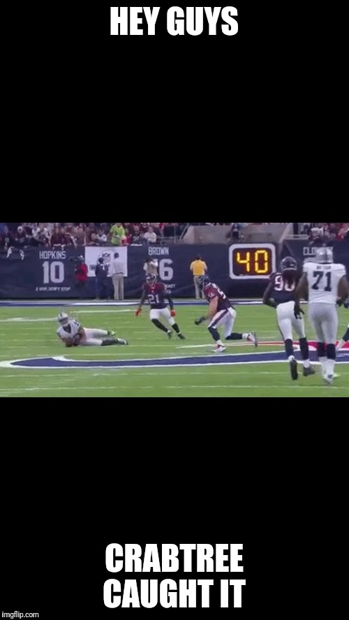 HEY GUYS; CRABTREE CAUGHT IT | image tagged in football | made w/ Imgflip meme maker