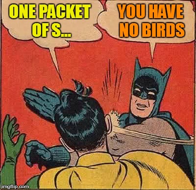 Batman Slapping Robin Meme | ONE PACKET OF S... YOU HAVE NO BIRDS | image tagged in memes,batman slapping robin | made w/ Imgflip meme maker