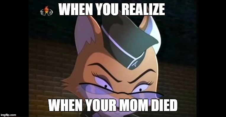 WHEN YOU REALIZE; WHEN YOUR MOM DIED | image tagged in lt fox vixen o face 2 | made w/ Imgflip meme maker