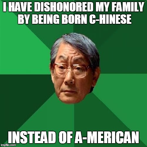 The ultimate failure | I HAVE DISHONORED MY FAMILY BY BEING BORN C-HINESE; INSTEAD OF A-MERICAN | image tagged in memes,high expectations asian father | made w/ Imgflip meme maker