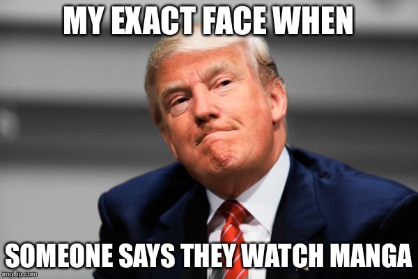 Mad Trump | MY EXACT FACE WHEN; SOMEONE SAYS THEY WATCH MANGA | image tagged in mad trump | made w/ Imgflip meme maker