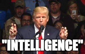 Trump Quotation Marks | "INTELLIGENCE" | image tagged in trump quotation marks | made w/ Imgflip meme maker