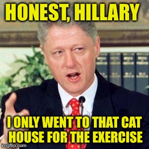 Bill, I did not | HONEST, HILLARY I ONLY WENT TO THAT CAT HOUSE FOR THE EXERCISE | image tagged in bill i did not | made w/ Imgflip meme maker