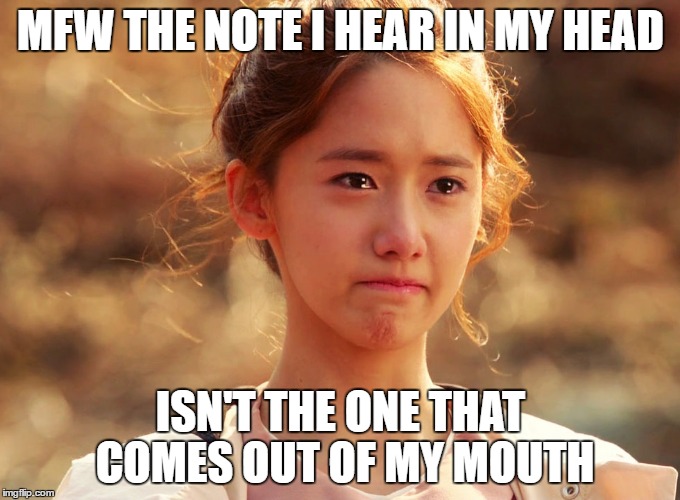 Yoona Crying | MFW THE NOTE I HEAR IN MY HEAD; ISN'T THE ONE THAT COMES OUT OF MY MOUTH | image tagged in yoona crying | made w/ Imgflip meme maker