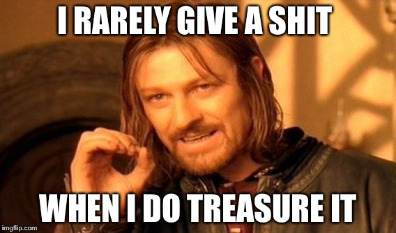 One Does Not Simply Meme | I RARELY GIVE A SHIT; WHEN I DO TREASURE IT | image tagged in memes,one does not simply | made w/ Imgflip meme maker