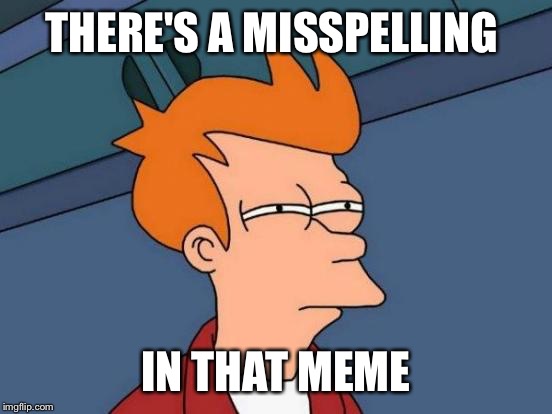 Futurama Fry Meme | THERE'S A MISSPELLING; IN THAT MEME | image tagged in memes,futurama fry | made w/ Imgflip meme maker