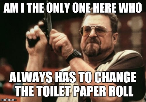 This happens to me every time I go to bathroom | AM I THE ONLY ONE HERE WHO; ALWAYS HAS TO CHANGE THE TOILET PAPER ROLL | image tagged in memes,am i the only one around here | made w/ Imgflip meme maker