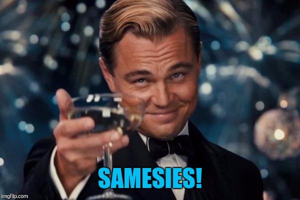 Leonardo Dicaprio Cheers Meme | SAMESIES! | image tagged in memes,leonardo dicaprio cheers | made w/ Imgflip meme maker