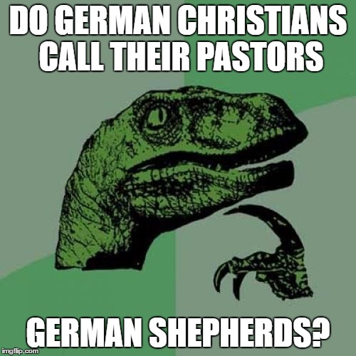 Philosoraptor Meme | DO GERMAN CHRISTIANS CALL THEIR PASTORS; GERMAN SHEPHERDS? | image tagged in memes,philosoraptor | made w/ Imgflip meme maker