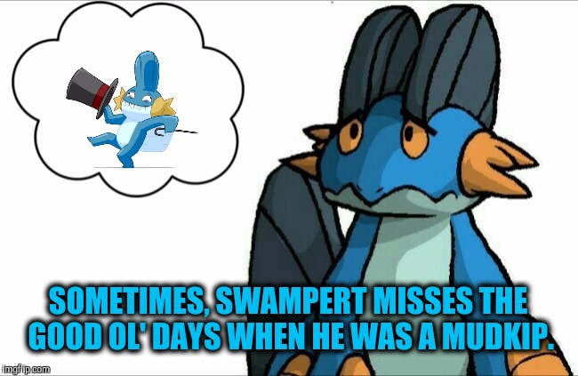 The Memories... | SOMETIMES, SWAMPERT MISSES THE GOOD OL' DAYS WHEN HE WAS A MUDKIP. | made w/ Imgflip meme maker