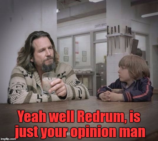 Yeah well Redrum, is just your opinion man | image tagged in dude with danny | made w/ Imgflip meme maker