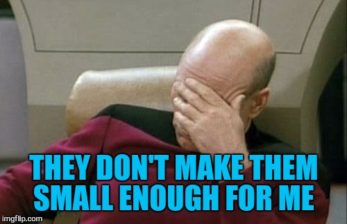 Captain Picard Facepalm Meme | THEY DON'T MAKE THEM SMALL ENOUGH FOR ME | image tagged in memes,captain picard facepalm | made w/ Imgflip meme maker