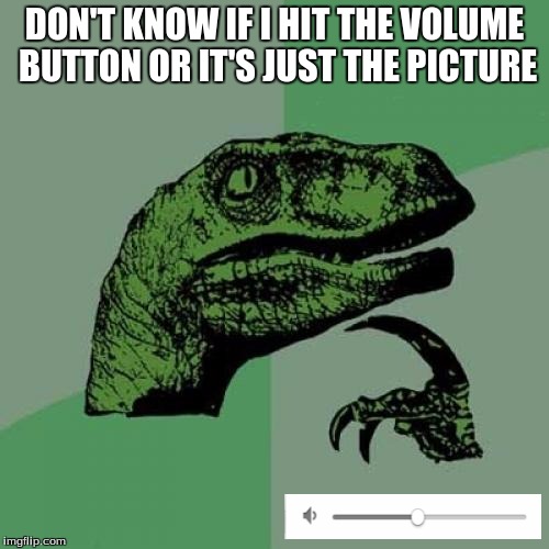 Philosoraptor Meme | DON'T KNOW IF I HIT THE VOLUME BUTTON OR IT'S JUST THE PICTURE | image tagged in memes,philosoraptor | made w/ Imgflip meme maker