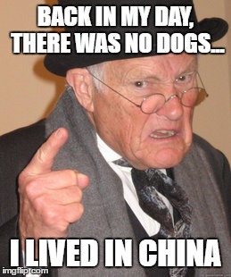 Back In My Day Meme | BACK IN MY DAY, THERE WAS NO DOGS... I LIVED IN CHINA | image tagged in memes,back in my day | made w/ Imgflip meme maker
