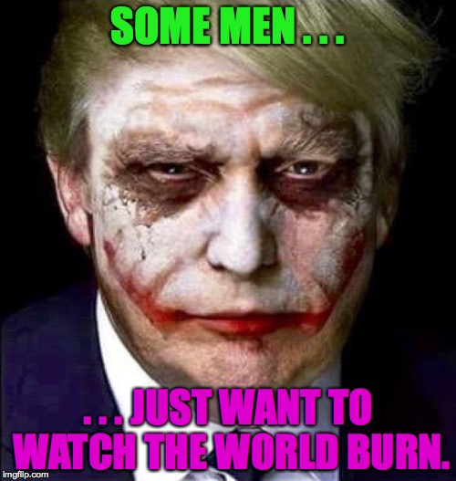 Trump_Joker | SOME MEN . . . . . . JUST WANT TO WATCH THE WORLD BURN. | image tagged in donald trump,joker | made w/ Imgflip meme maker