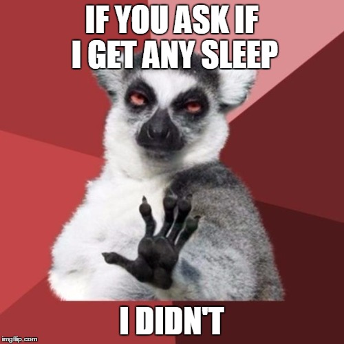 Chill Out Lemur | IF YOU ASK IF I GET ANY SLEEP; I DIDN'T | image tagged in memes,chill out lemur | made w/ Imgflip meme maker