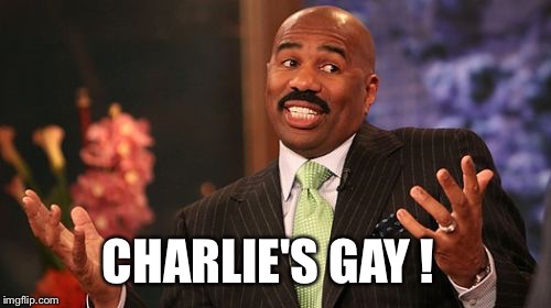 Steve Harvey Meme | CHARLIE'S GAY ! | image tagged in memes,steve harvey | made w/ Imgflip meme maker