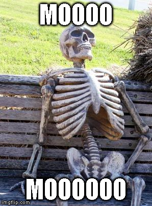 Waiting Skeleton | MOOOO; MOOOOOO | image tagged in memes,waiting skeleton | made w/ Imgflip meme maker