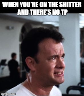 WHEN YOU'RE ON THE SHITTER AND THERE'S NO TP | image tagged in hanks | made w/ Imgflip meme maker