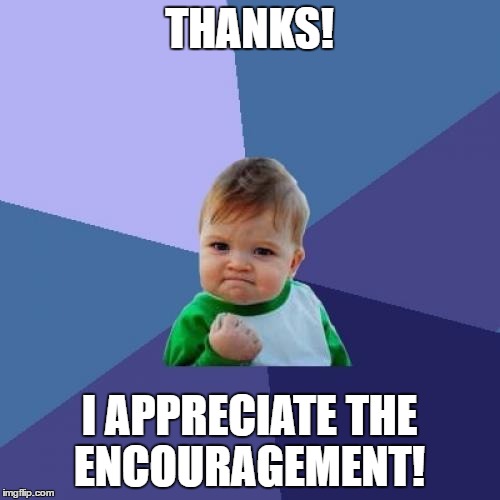 Success Kid Meme | THANKS! I APPRECIATE THE ENCOURAGEMENT! | image tagged in memes,success kid | made w/ Imgflip meme maker