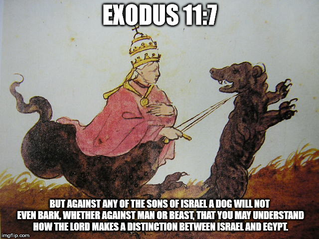 EXODUS 11:7; BUT AGAINST ANY OF THE SONS OF ISRAEL A DOG WILL NOT EVEN BARK, WHETHER AGAINST MAN OR BEAST, THAT YOU MAY UNDERSTAND HOW THE LORD MAKES A DISTINCTION BETWEEN ISRAEL AND EGYPT. | made w/ Imgflip meme maker