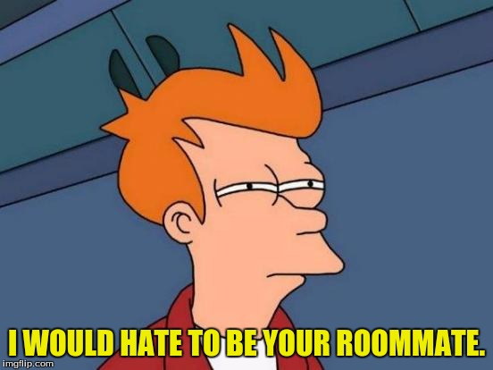 Futurama Fry Meme | I WOULD HATE TO BE YOUR ROOMMATE. | image tagged in memes,futurama fry | made w/ Imgflip meme maker