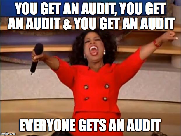 Oprah You Get A Meme | YOU GET AN AUDIT, YOU GET AN AUDIT & YOU GET AN AUDIT; EVERYONE GETS AN AUDIT | image tagged in memes,oprah you get a | made w/ Imgflip meme maker