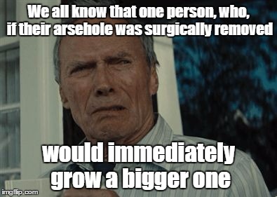 Disgusting face | We all know that one person, who, if their arsehole was surgically removed; would immediately grow a bigger one | image tagged in disgusting face | made w/ Imgflip meme maker