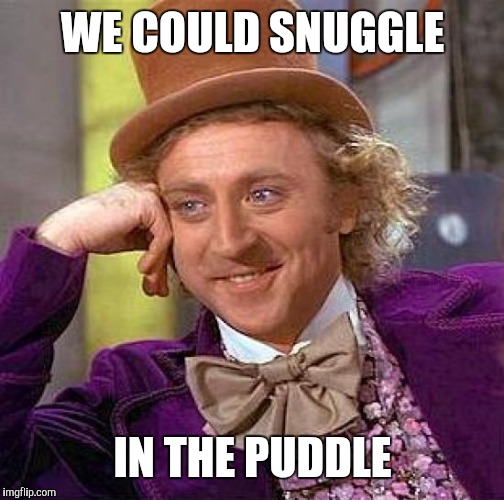 Creepy Condescending Wonka Meme | WE COULD SNUGGLE IN THE PUDDLE | image tagged in memes,creepy condescending wonka | made w/ Imgflip meme maker