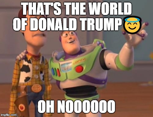 X, X Everywhere | THAT'S THE WORLD OF DONALD TRUMP😇; OH NOOOOOO | image tagged in memes,x x everywhere | made w/ Imgflip meme maker