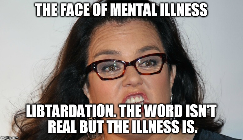 Crazy Rosie | THE FACE OF MENTAL ILLNESS; LIBTARDATION. THE WORD ISN'T REAL BUT THE ILLNESS IS. | image tagged in libtards,mental illness,rosie o'donnell | made w/ Imgflip meme maker