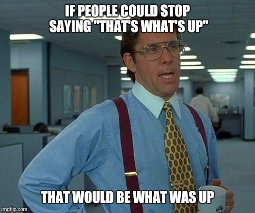 That Would Be Great Meme | IF PEOPLE COULD STOP SAYING "THAT'S WHAT'S UP"; THAT WOULD BE WHAT WAS UP | image tagged in memes,that would be great | made w/ Imgflip meme maker