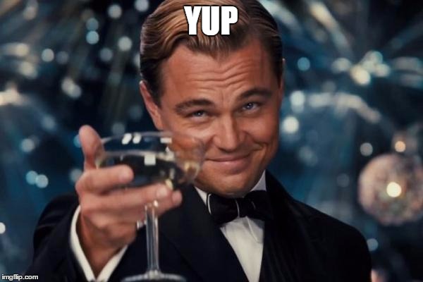 Leonardo Dicaprio Cheers Meme | YUP | image tagged in memes,leonardo dicaprio cheers | made w/ Imgflip meme maker