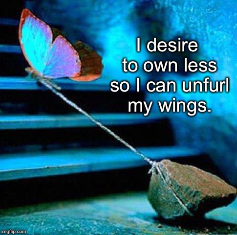 butterfly rock | I desire to own less so I can unfurl my wings. | image tagged in butterfly rock | made w/ Imgflip meme maker