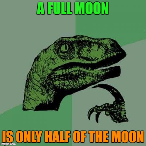 Philosoraptor | A FULL MOON; IS ONLY HALF OF THE MOON | image tagged in memes,philosoraptor | made w/ Imgflip meme maker