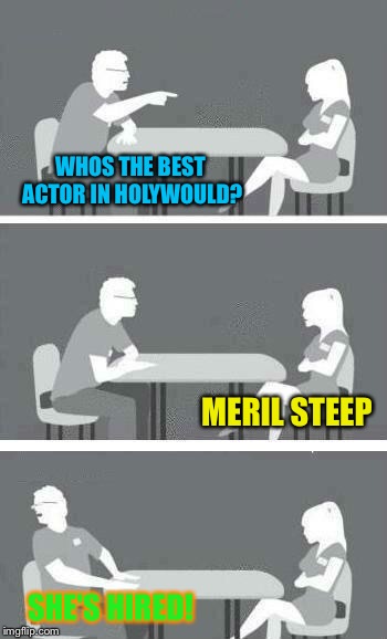 Spped Interveew | WHOS THE BEST ACTOR IN HOLYWOULD? MERIL STEEP; SHE'S HIRED! | image tagged in speed dating,memes | made w/ Imgflip meme maker