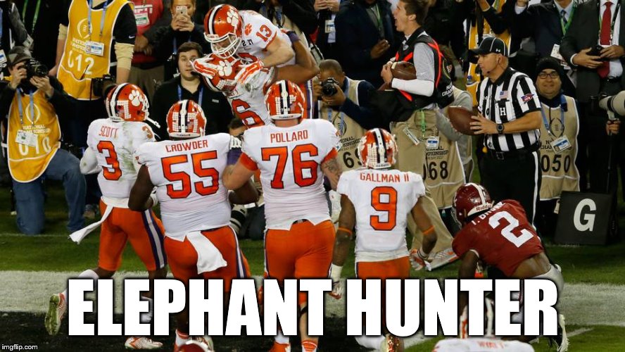 ELEPHANT HUNTER | image tagged in clemson | made w/ Imgflip meme maker